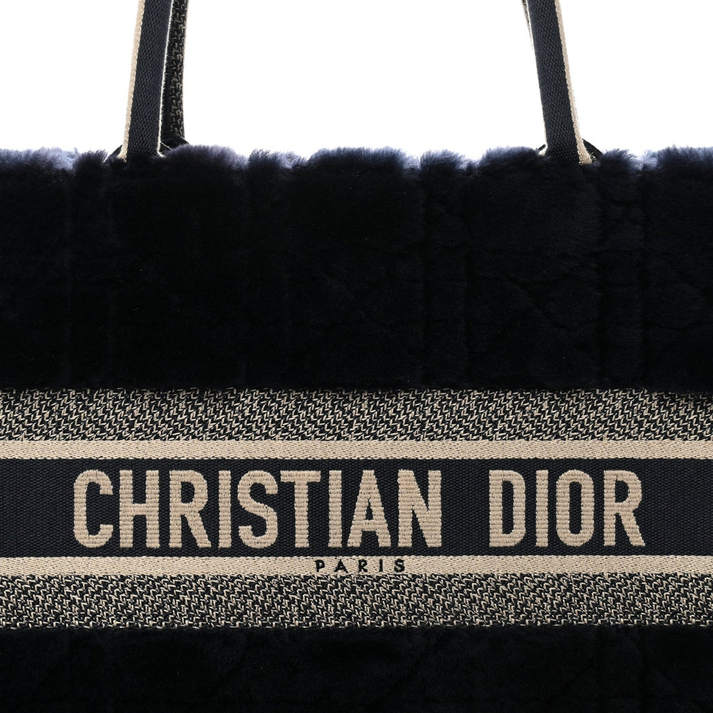 Christian Dior Shearling Cannage Medium Book Tote Deep Blue Natural