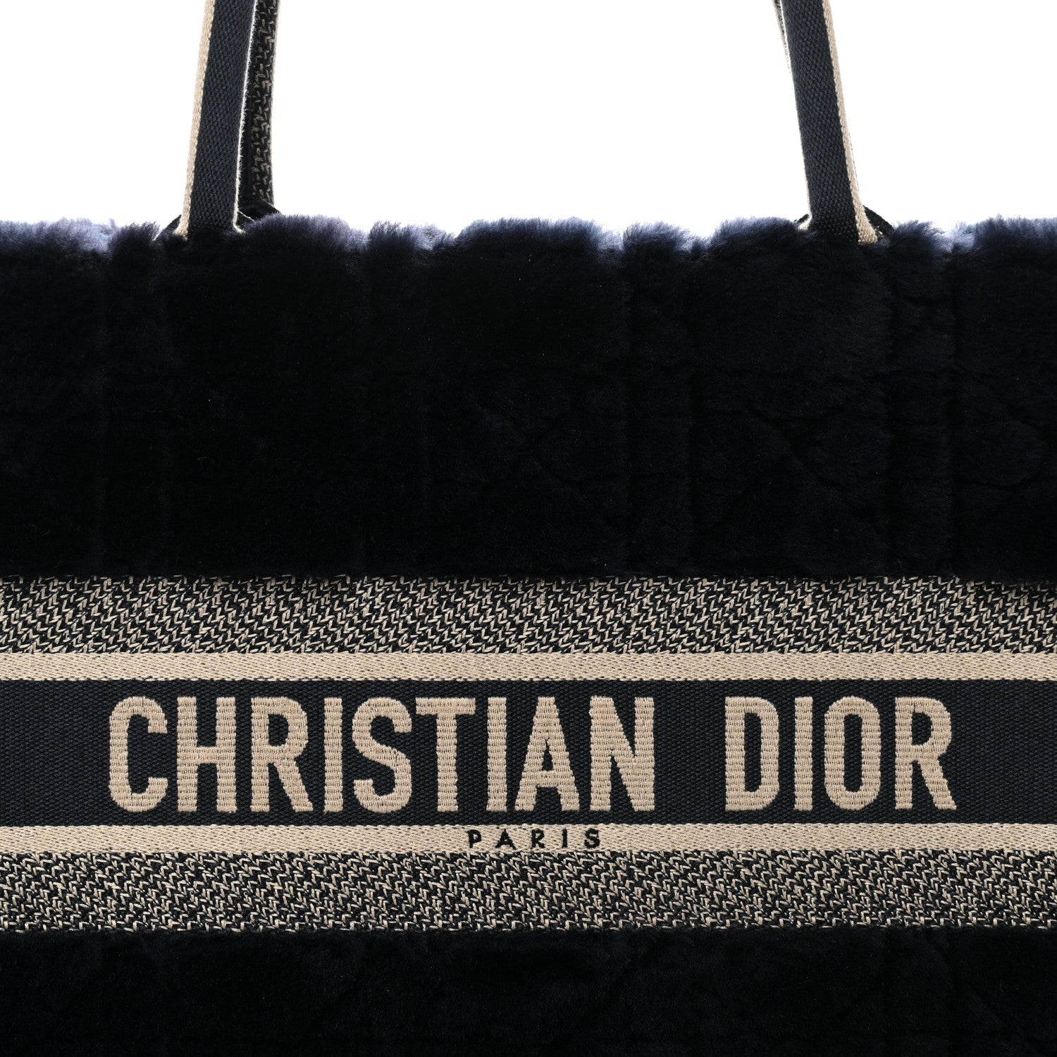 Christian Dior Shearling Cannage Medium Book Tote Deep Blue Natural