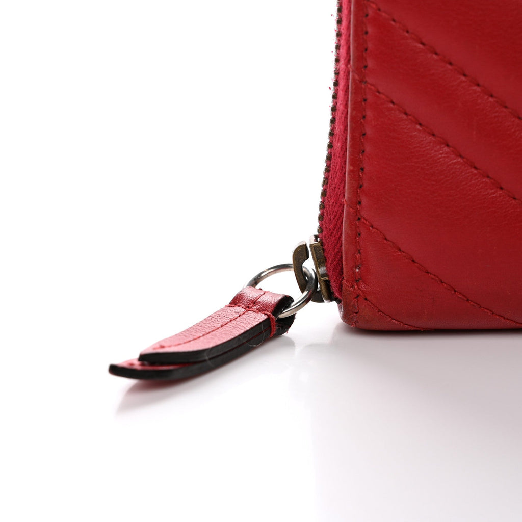 Gucci Calfskin Matelasse GG Marmont Zip Around Wallet Hibiscus Red