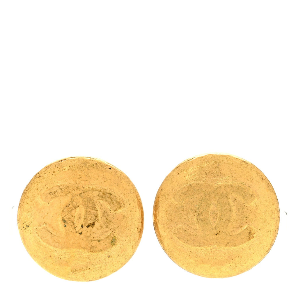 Round CC Clip On Earrings Gold
