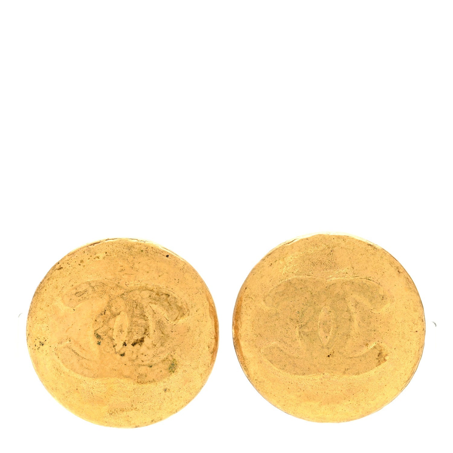 Round CC Clip On Earrings Gold