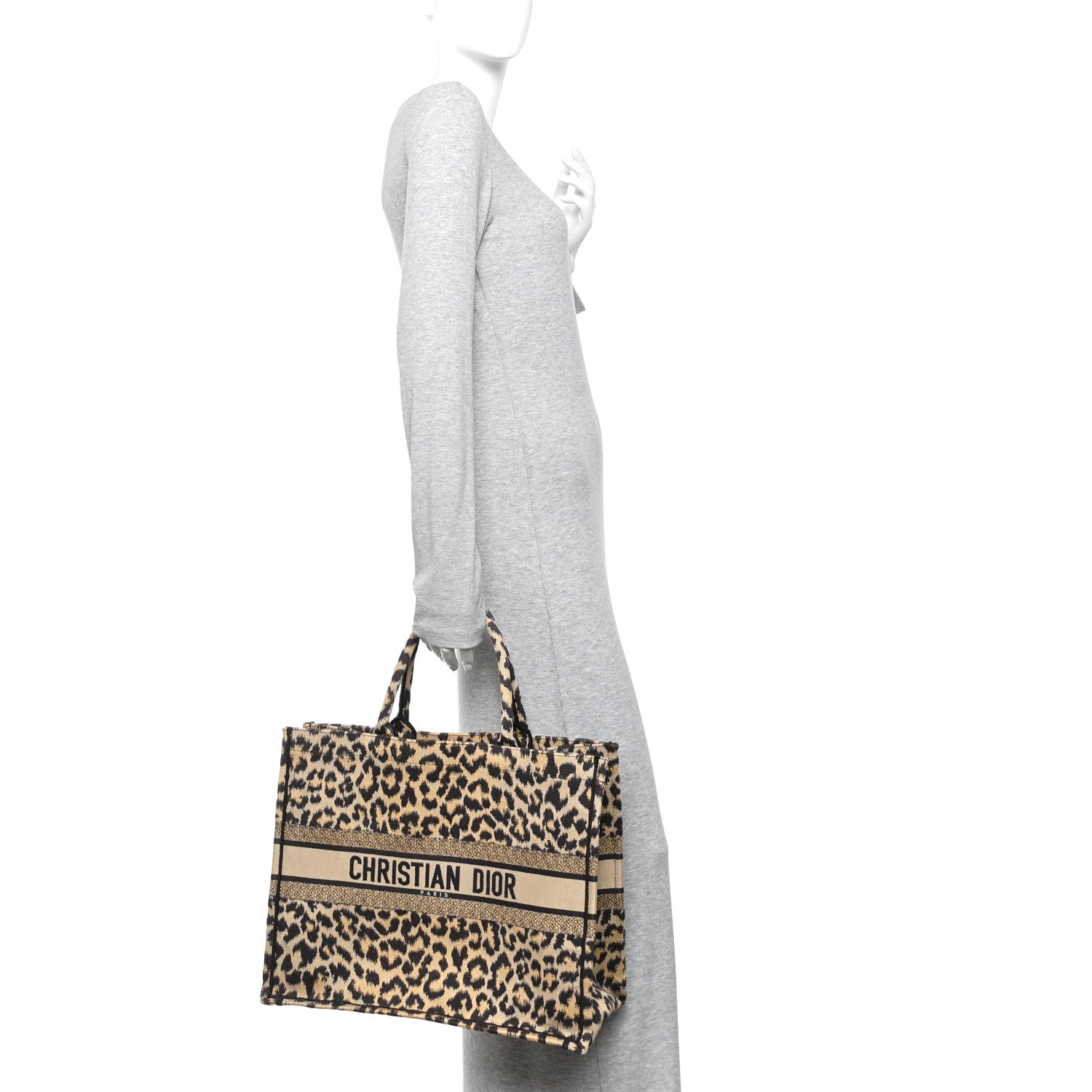 Christian Dior Canvas Mizza Embroidered Large Leopard Book Tote Beige