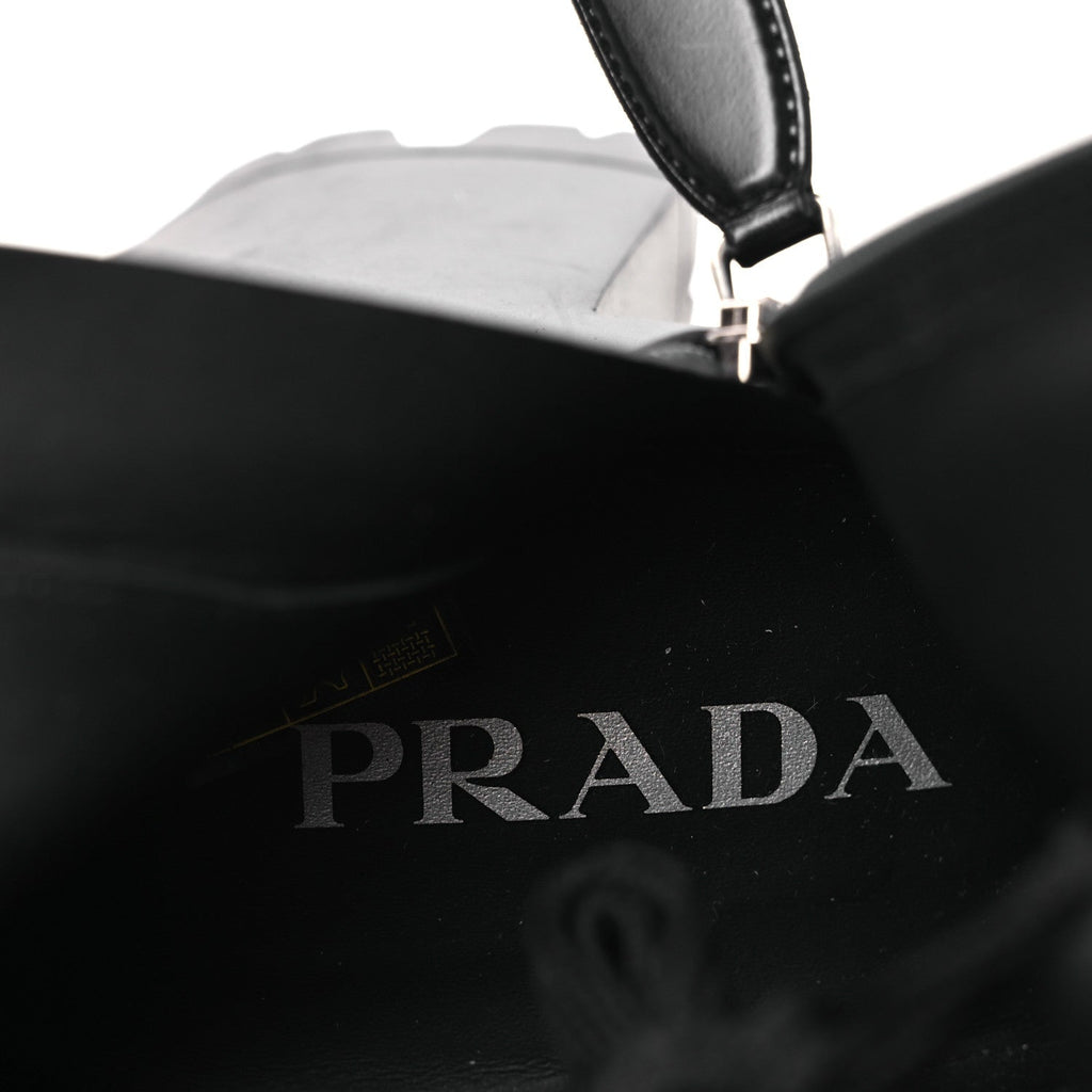 Prada Spazzolato Re-Nylon Metal Triangle Logo Lace Up 55mm Ankle Boots 38.5 Black