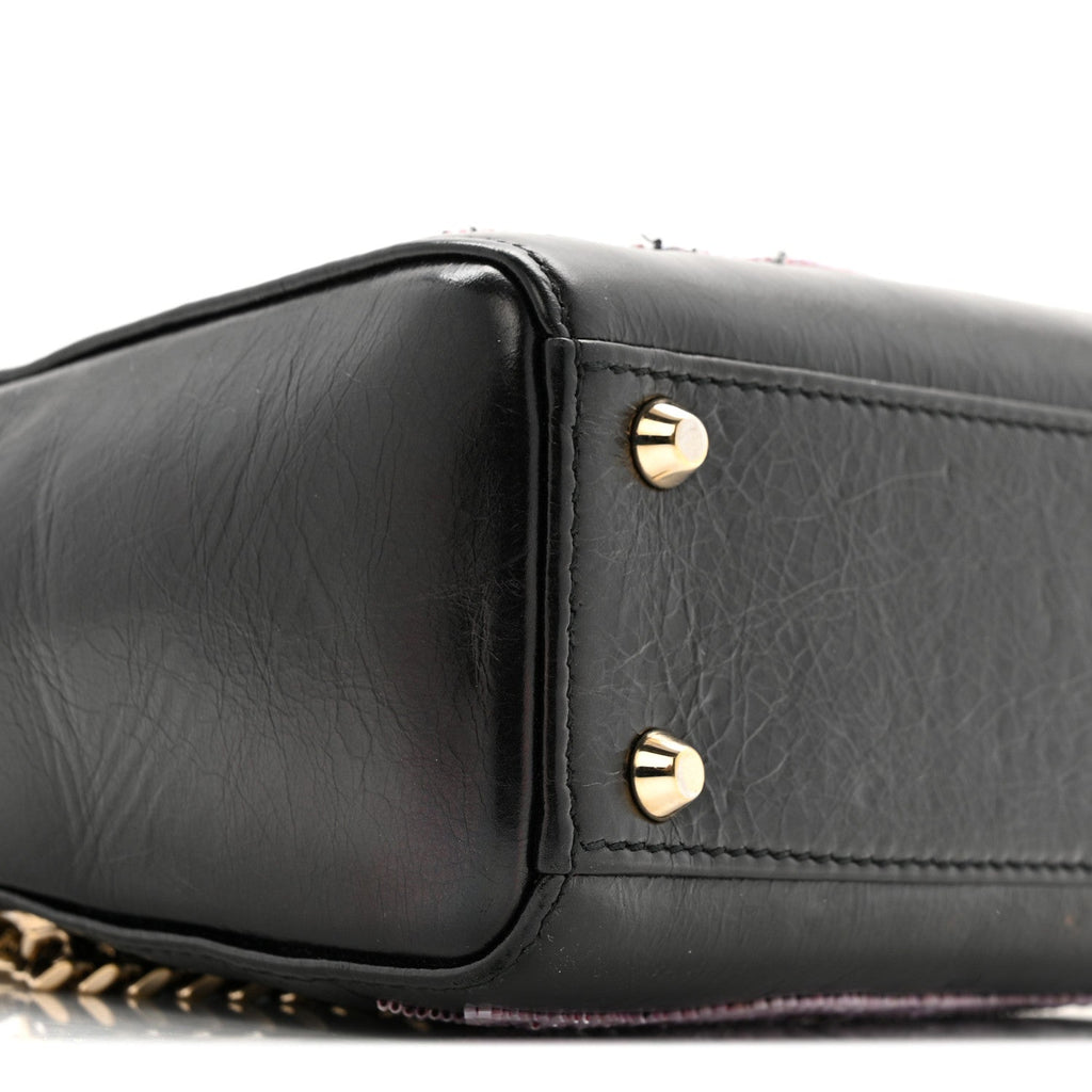 Christian Dior Calfskin Beaded Mini Lady Dior Black