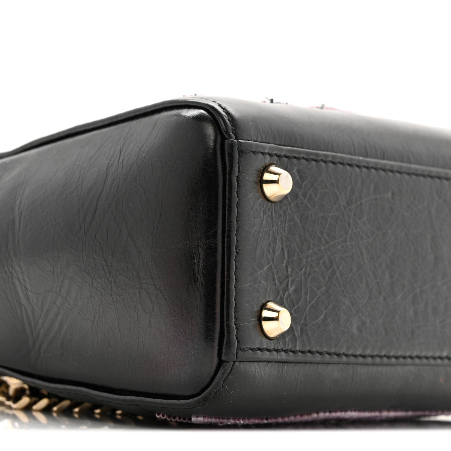 Christian Dior Calfskin Beaded Mini Lady Dior Black
