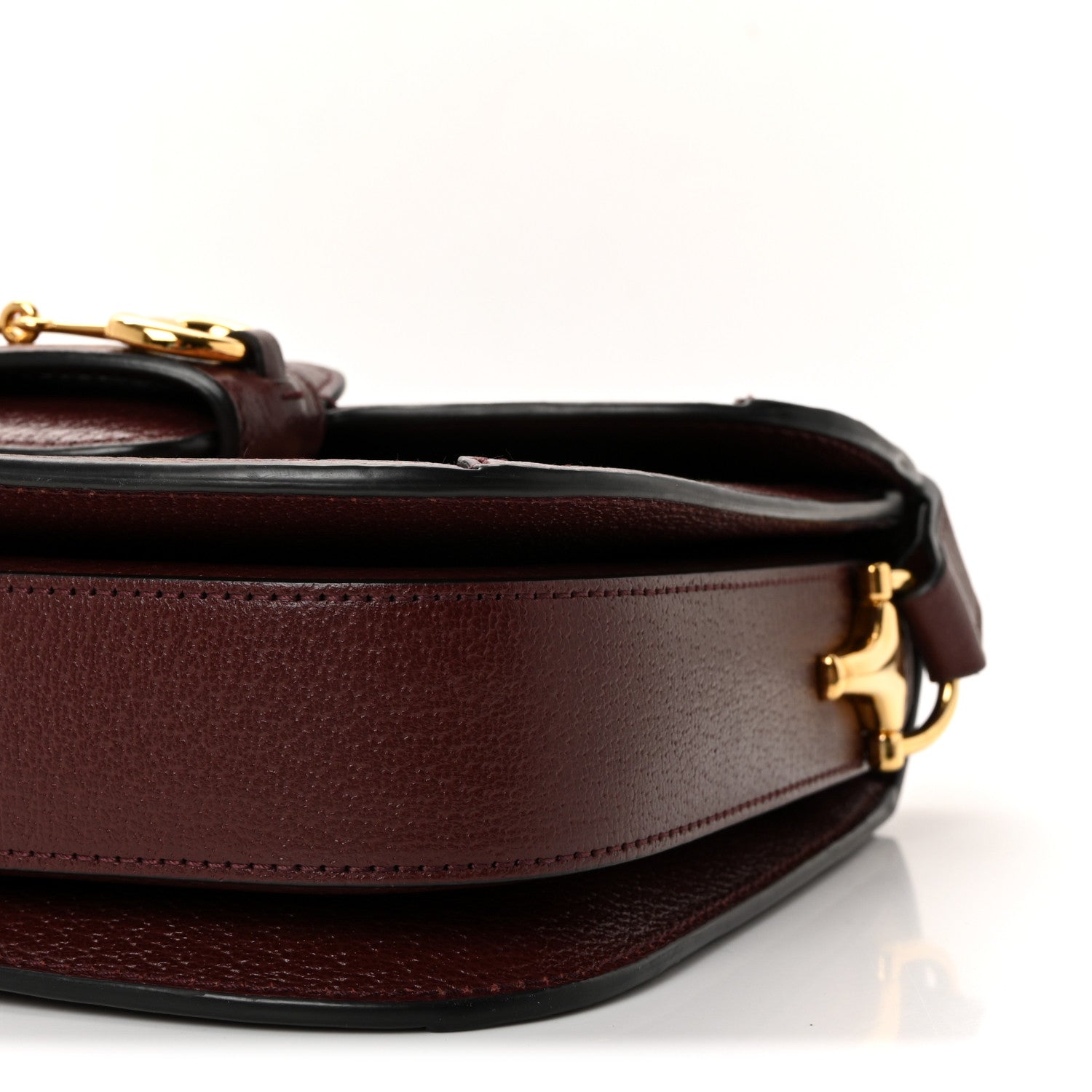 Gucci Monogram Textured Dollar Calfskin Horsebit 1955 Shoulder Bag Sahara Rubino Chardonnay