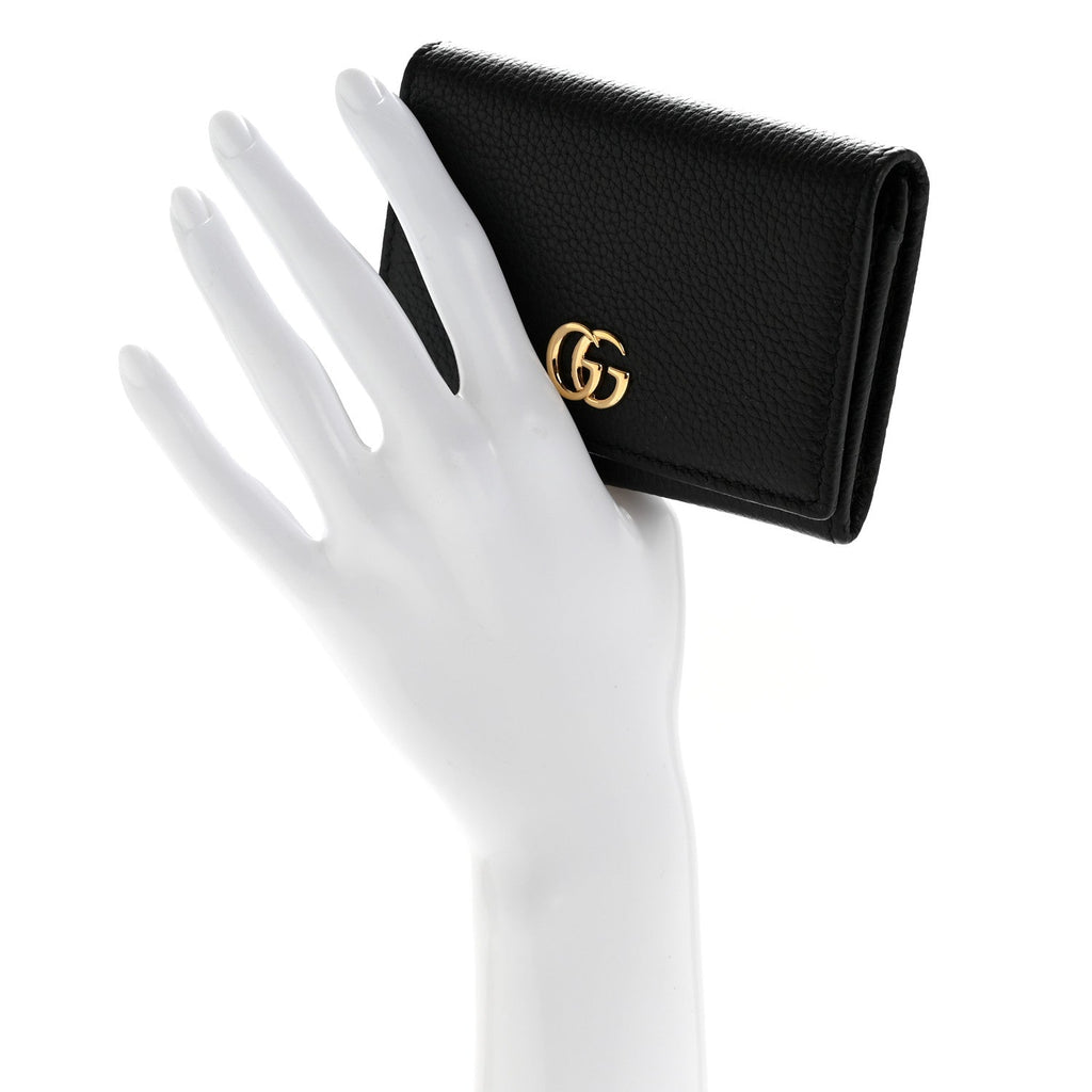Gucci Pebbled Calfskin Bi-Color GG Marmont Card Case Black Rosso Ancora