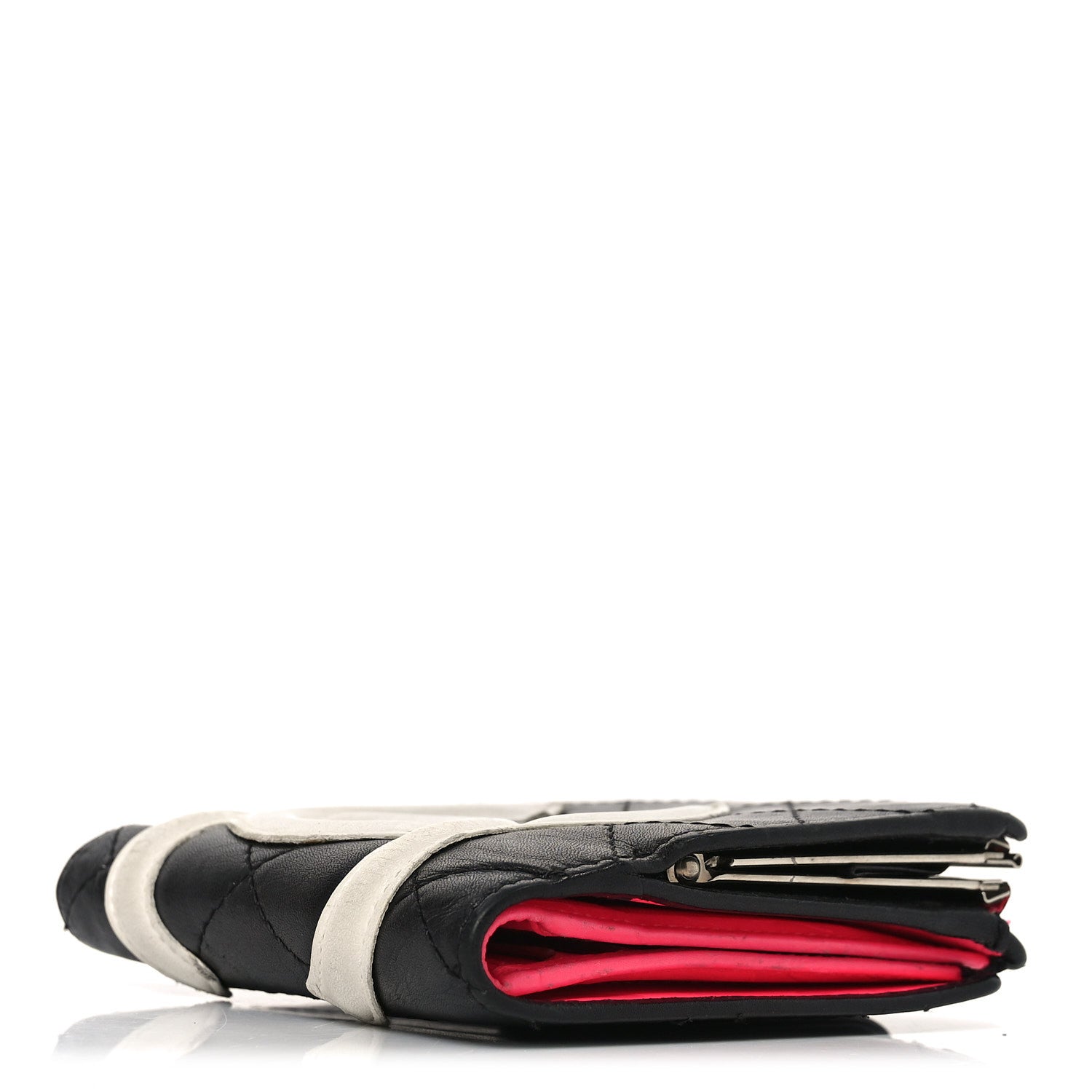 Calfskin Quilted Cambon Bi-fold Wallet Black White