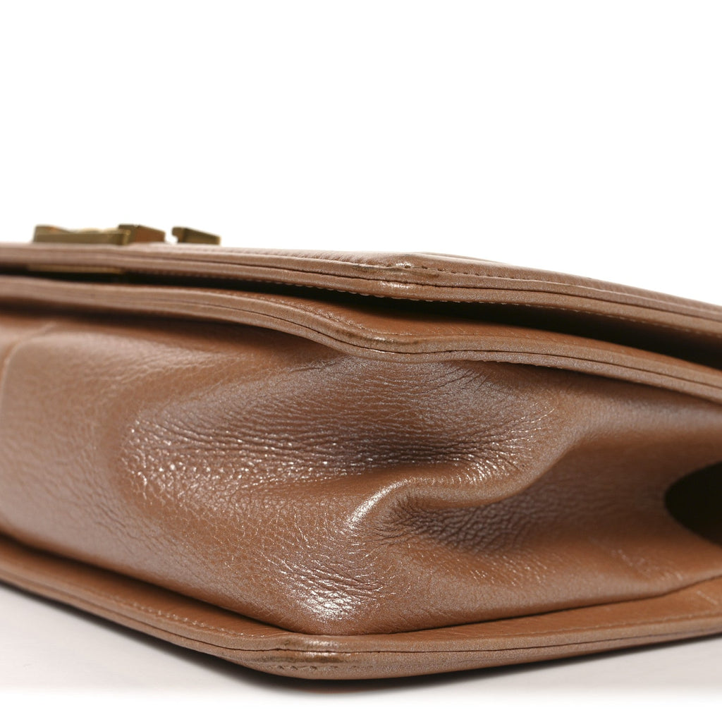Chanel Metallic Calfskin Quilted Medium Boy Flap Dark Beige