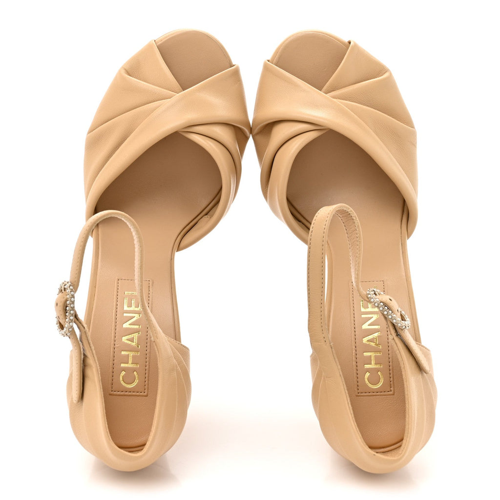 Lambskin Pearl CC Sandals 39 Beige