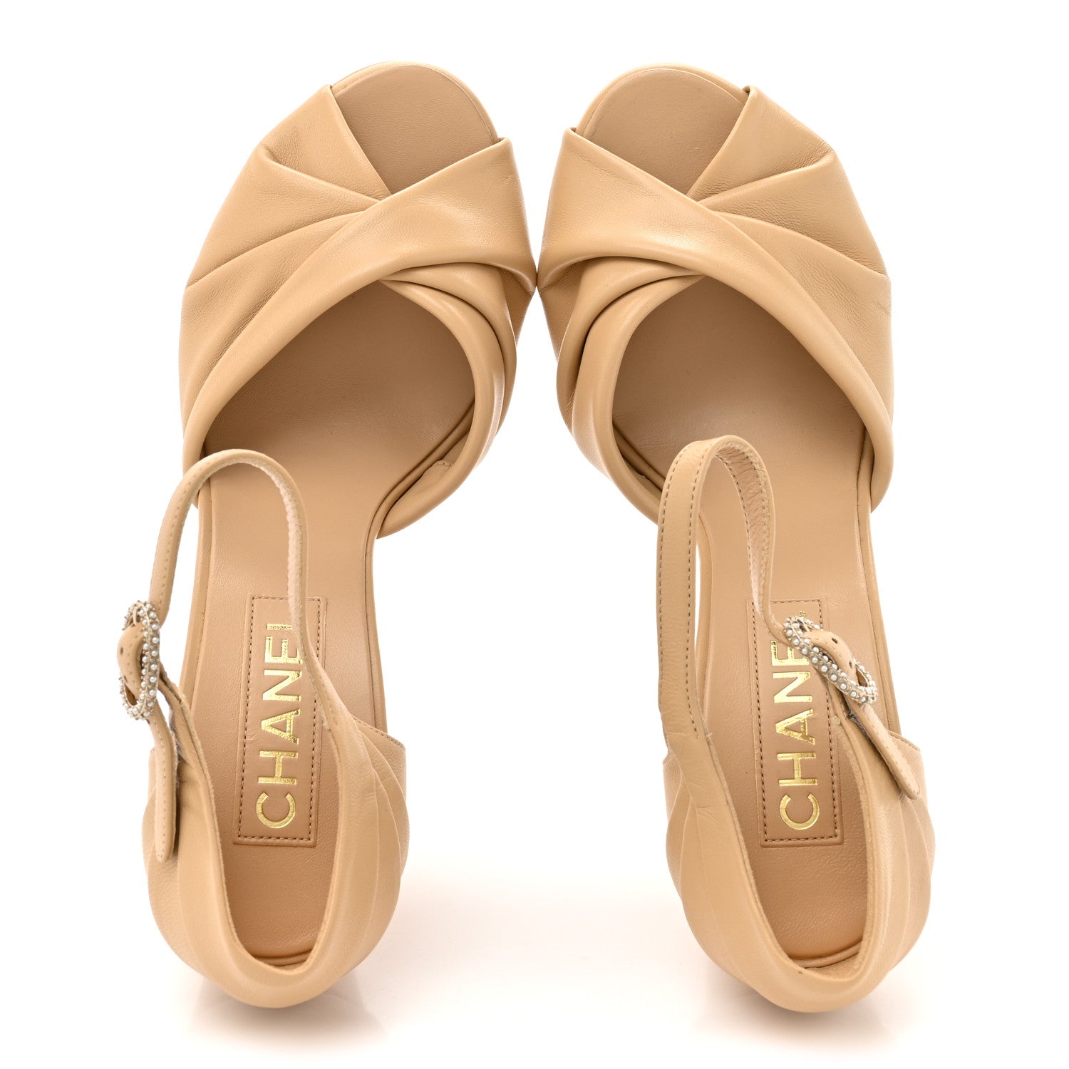 Lambskin Pearl CC Sandals 39 Beige