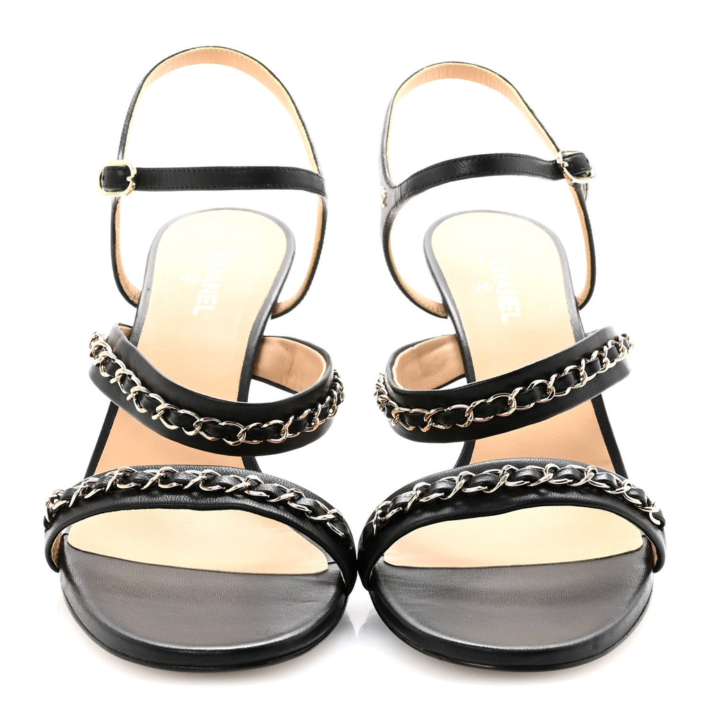 Lambskin Chain Strap Sandals 41 Black