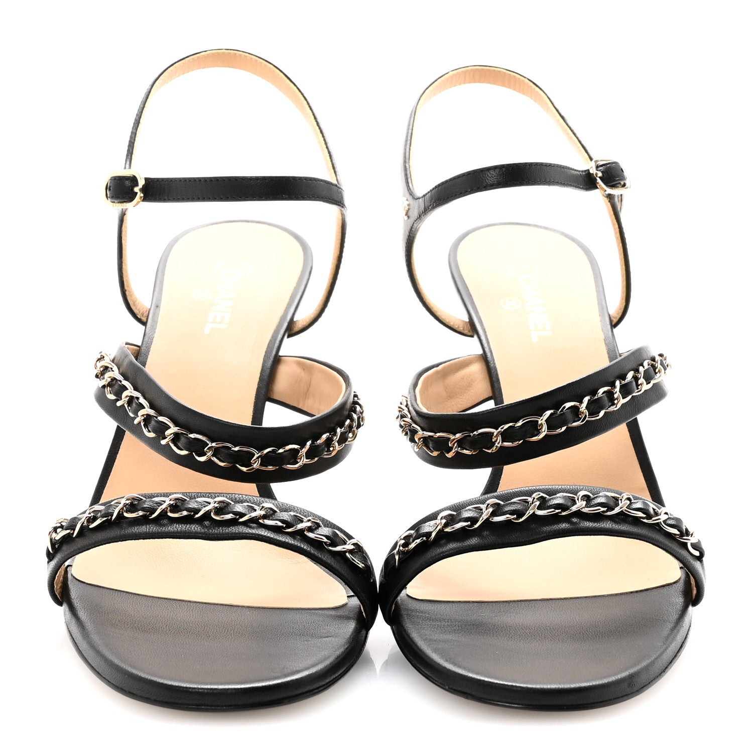 Lambskin Chain Strap Sandals 41 Black