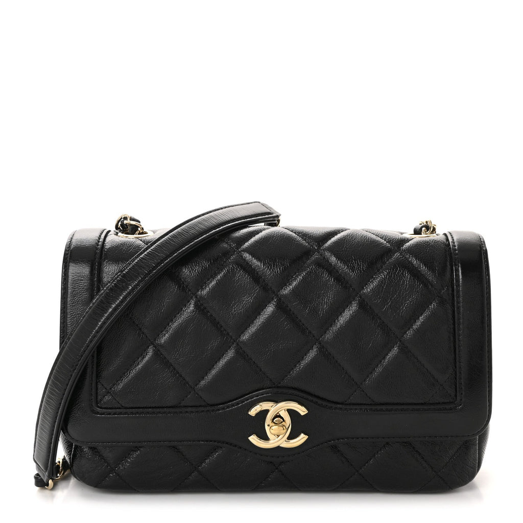 Chanel Crumpled Glazed Lambskin Quilted Small Flap Black