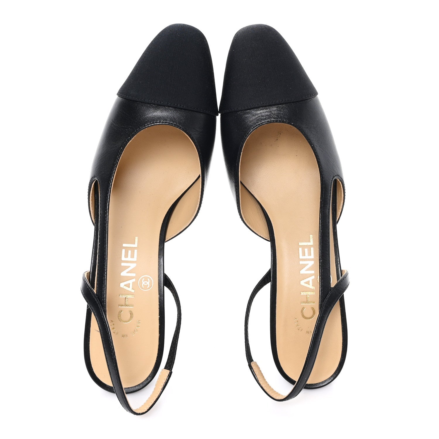 Goatskin Grosgrain Cap Toe CC Slingback Pumps 36 Black
