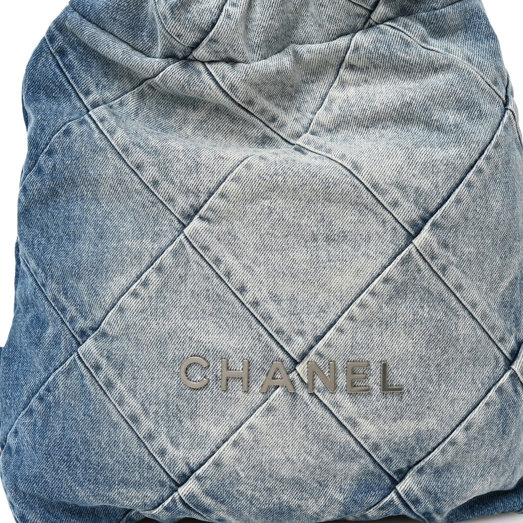 Chanel Denim Quilted Chanel 22 Backpack Blue