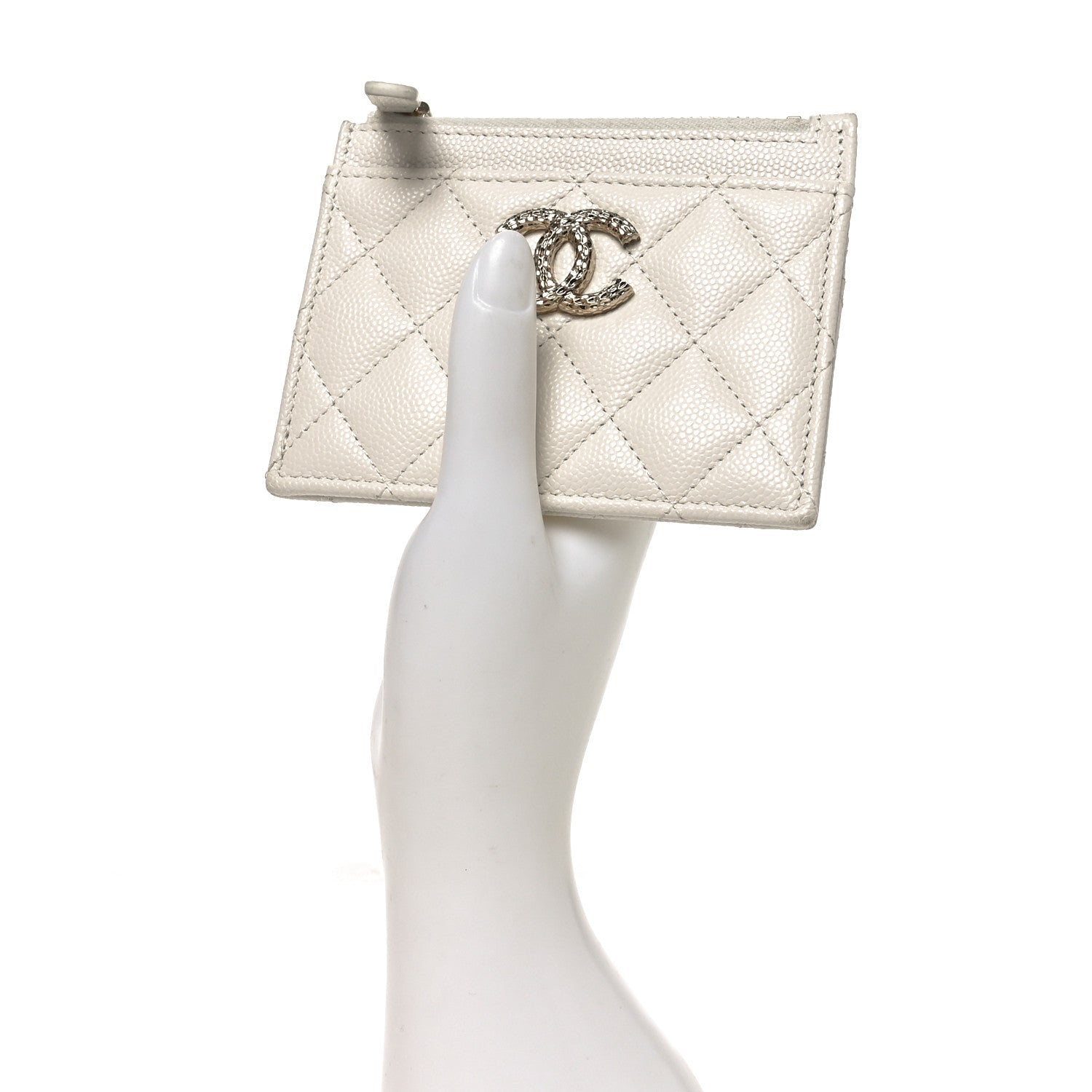 Caviar Quilted CC Zip Card Holder White