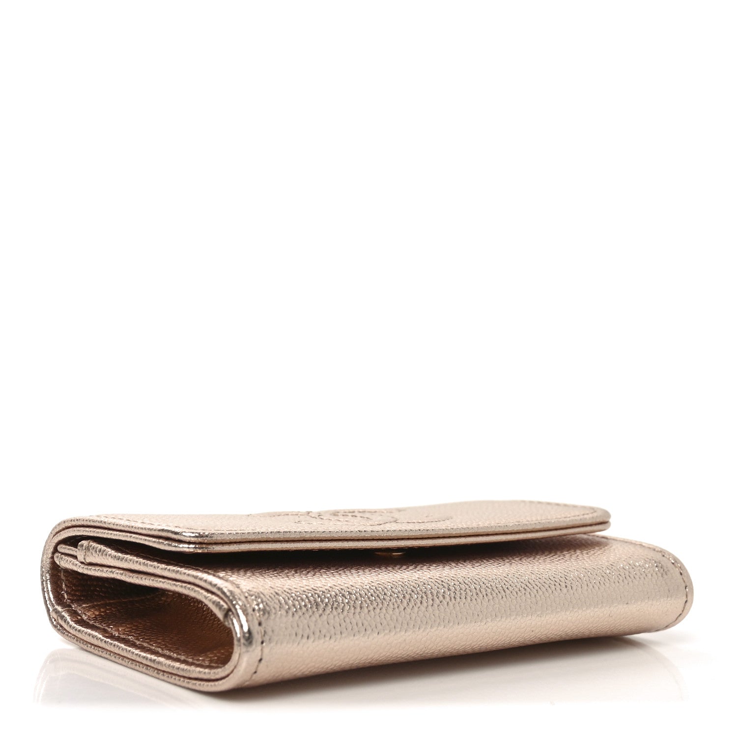 Metallic Caviar Quilted CC Flap Card Holder Copper