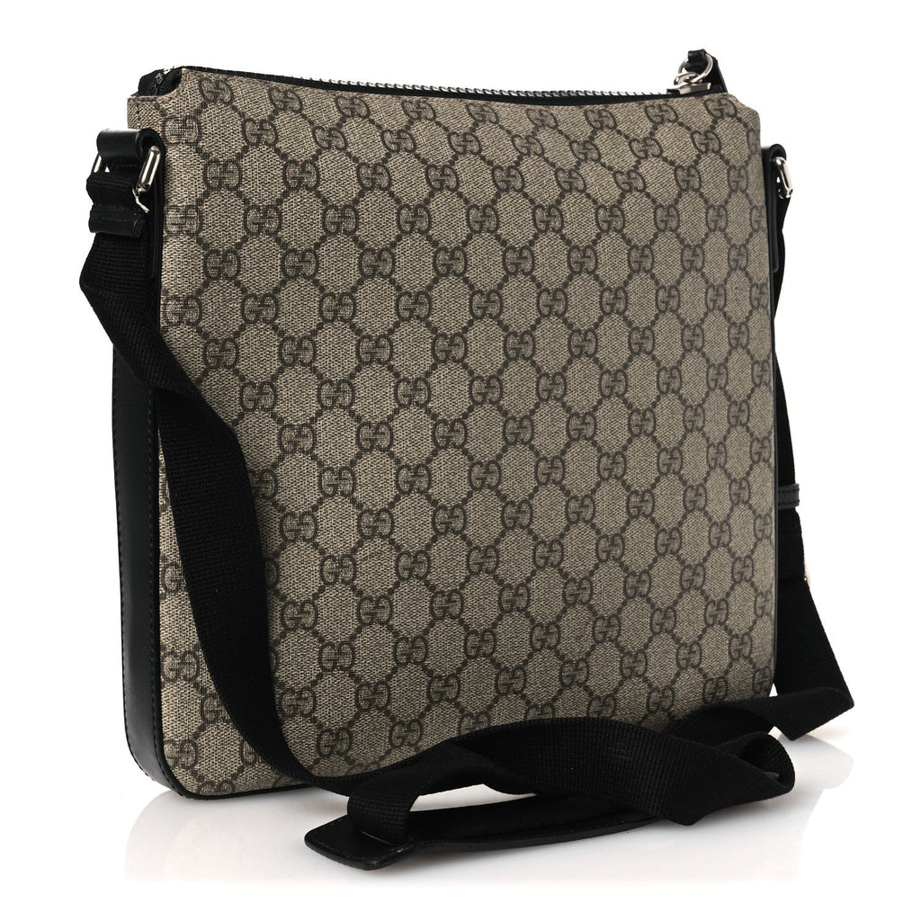 Gucci GG Supreme Monogram Flat Messenger Bag Black