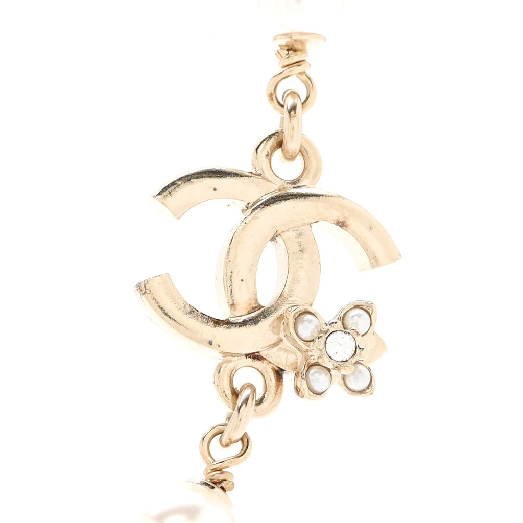 Pearl Crystal CC Flower Necklace Pearly White Light Gold