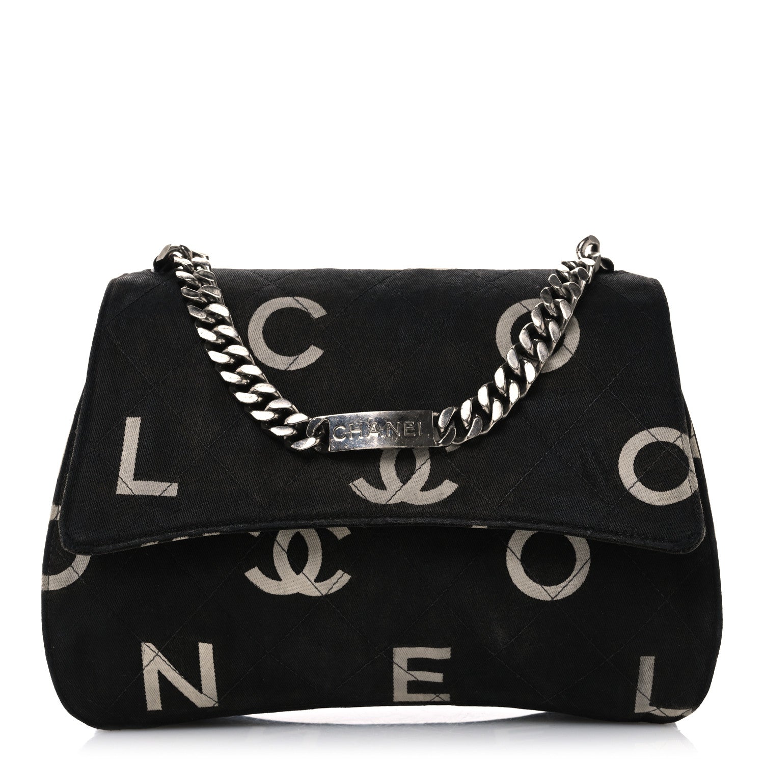 Chanel Canvas Quilted Letter Printed Flap Black