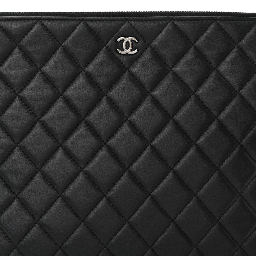 Lambskin Quilted Large Cosmetic Case Black