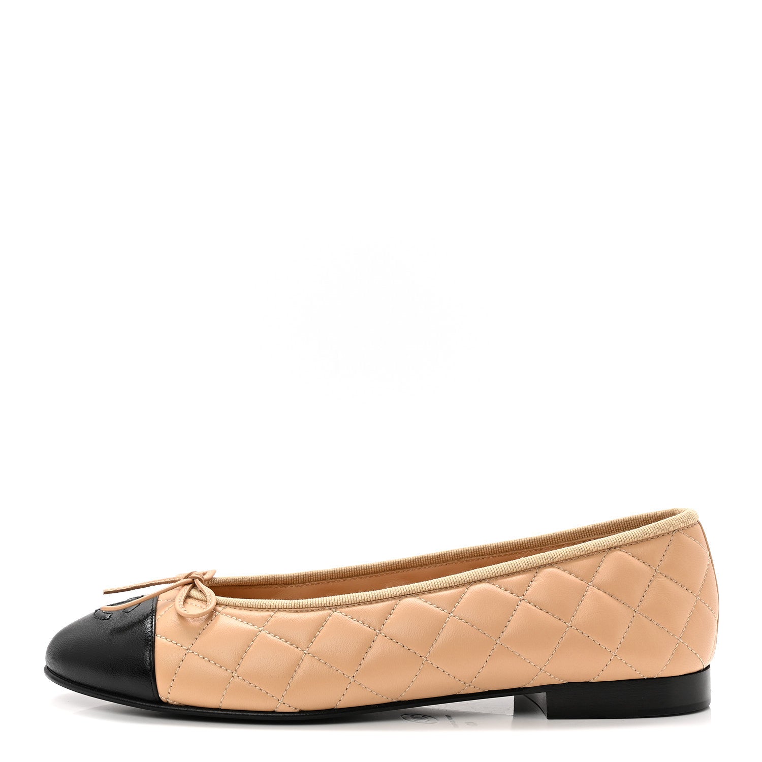 Lambskin Quilted CC Cap Toe Ballerina Flats 40 Beige Black