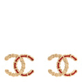 Enamel Metal Chain French New Wave CC Earrings Red Gold