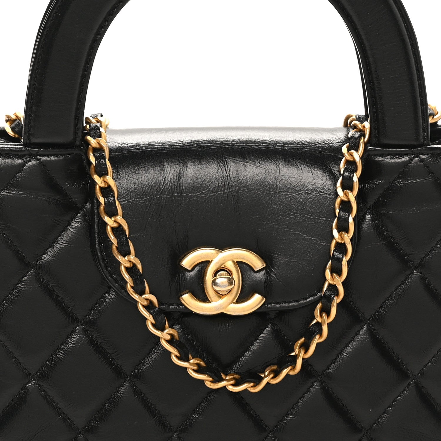 Chanel Shiny Aged Calfskin Quilted Nano Kelly Shopper Black