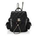 Chanel Shiny Lambskin Mesh Quilted Small Cargo Duma Drawstring Backpack Black
