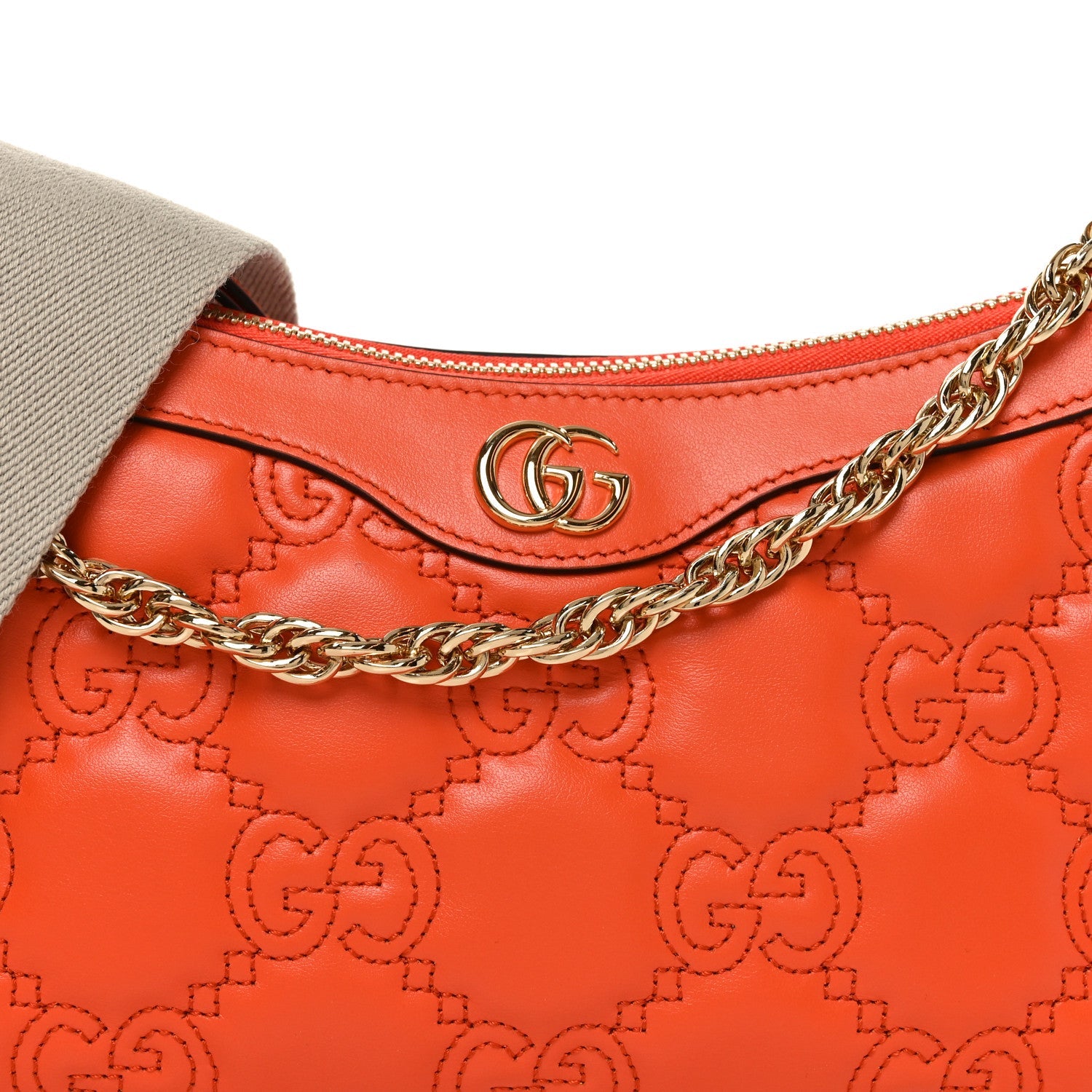 Gucci Calfskin GG Matelasse Chain Handbag Deep Orange Natural