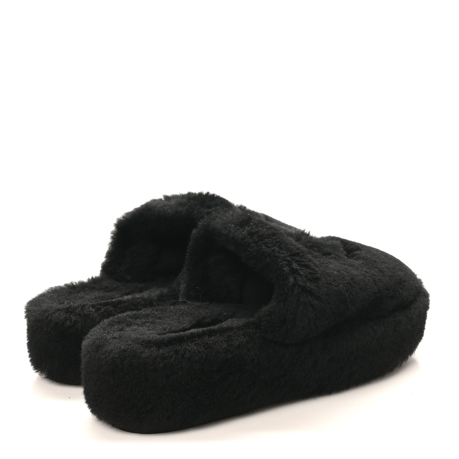 Chanel Shearling CC Flat Mules 36 Black