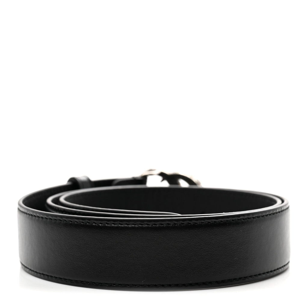 Gucci Calfskin Baguette Crystal Double G 30mm Belt 80 32 Black