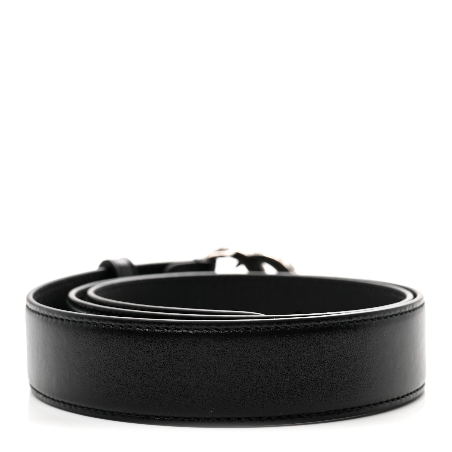 Gucci Calfskin Baguette Crystal Double G 30mm Belt 80 32 Black