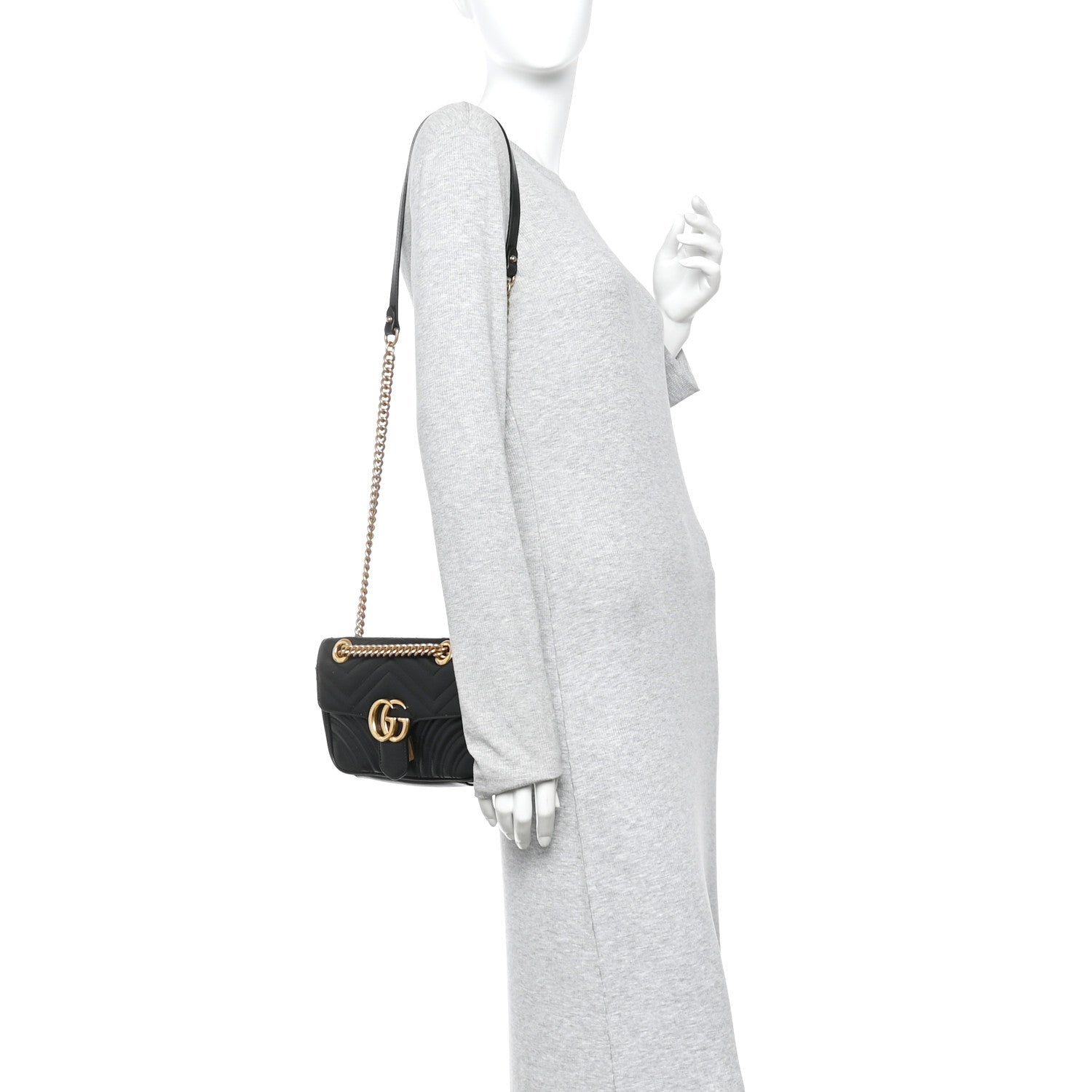 Gucci Calfskin Matelasse Mini GG Marmont Shoulder Bag Black