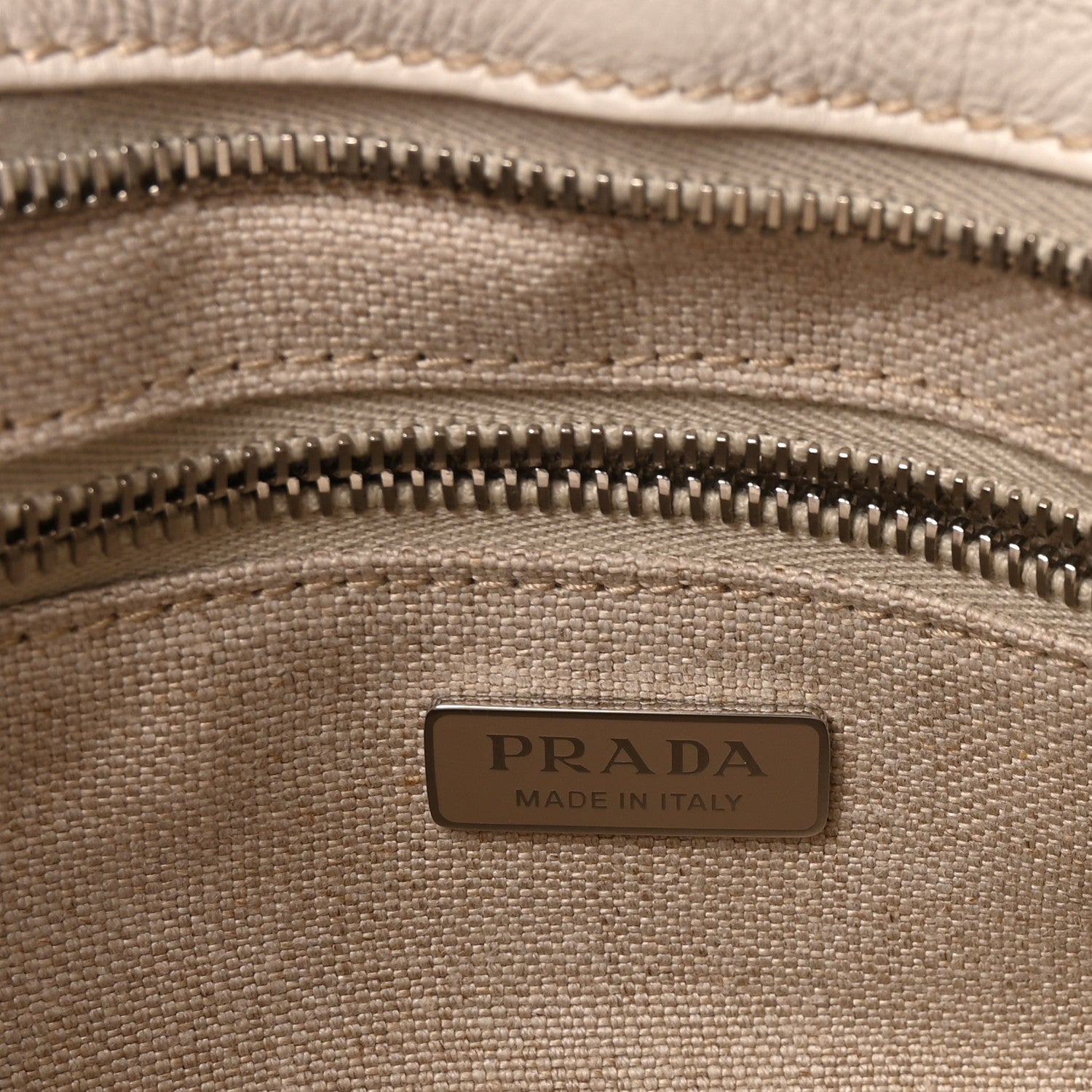 Prada Linen Calfskin Triangle Mini Bonnie Hand Bag White