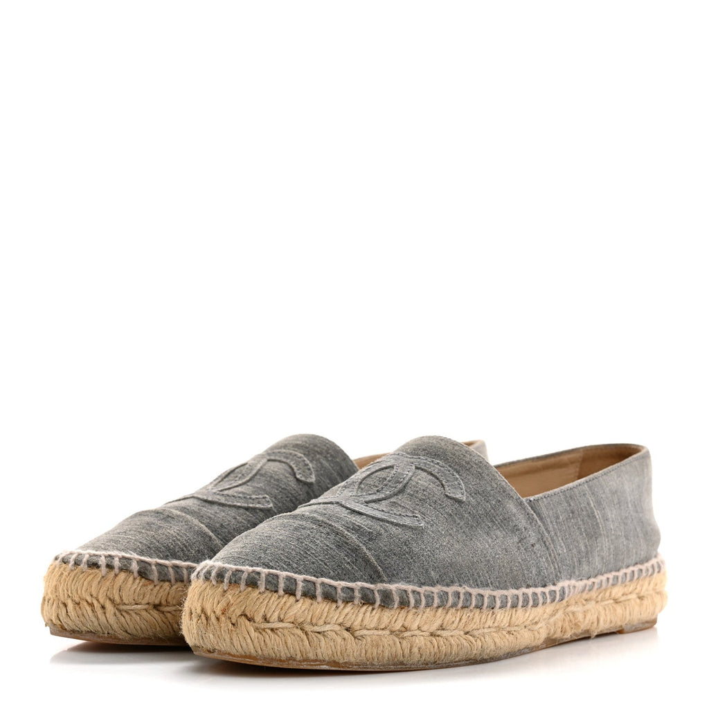 Chanel Striated Suede Espadrilles 37 Dark Grey