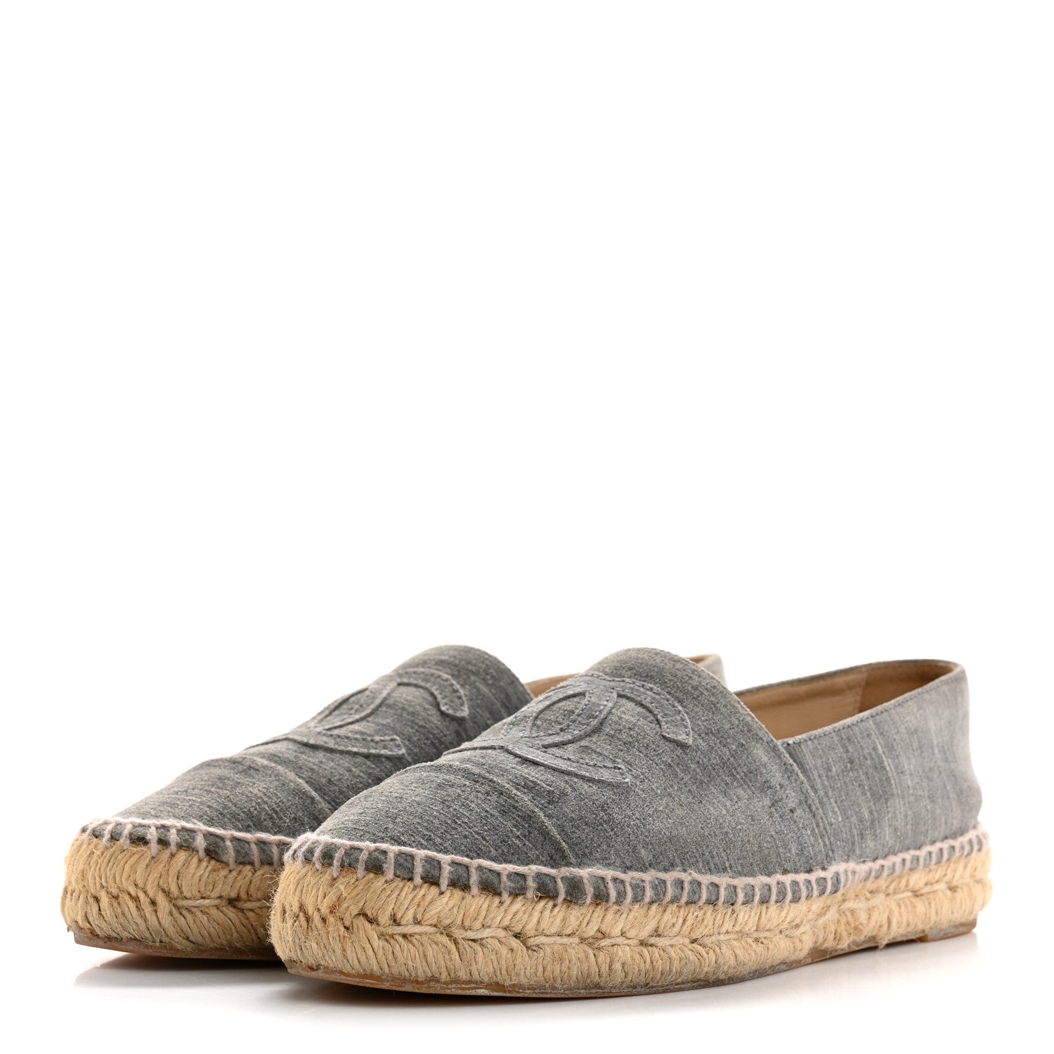 Chanel Striated Suede Espadrilles 37 Dark Grey