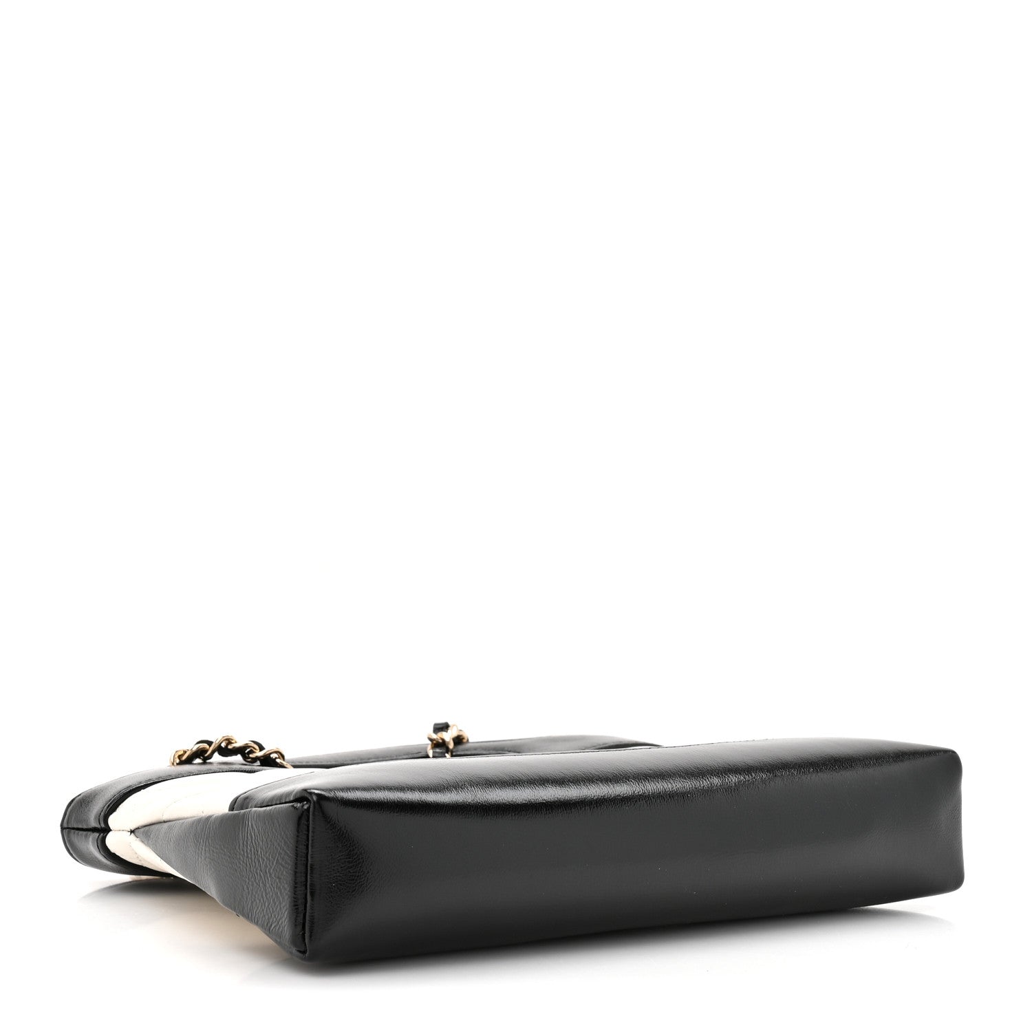 Chanel Shiny Crumpled Calfskin Quilted Nano 31 Shopping Bag White Black