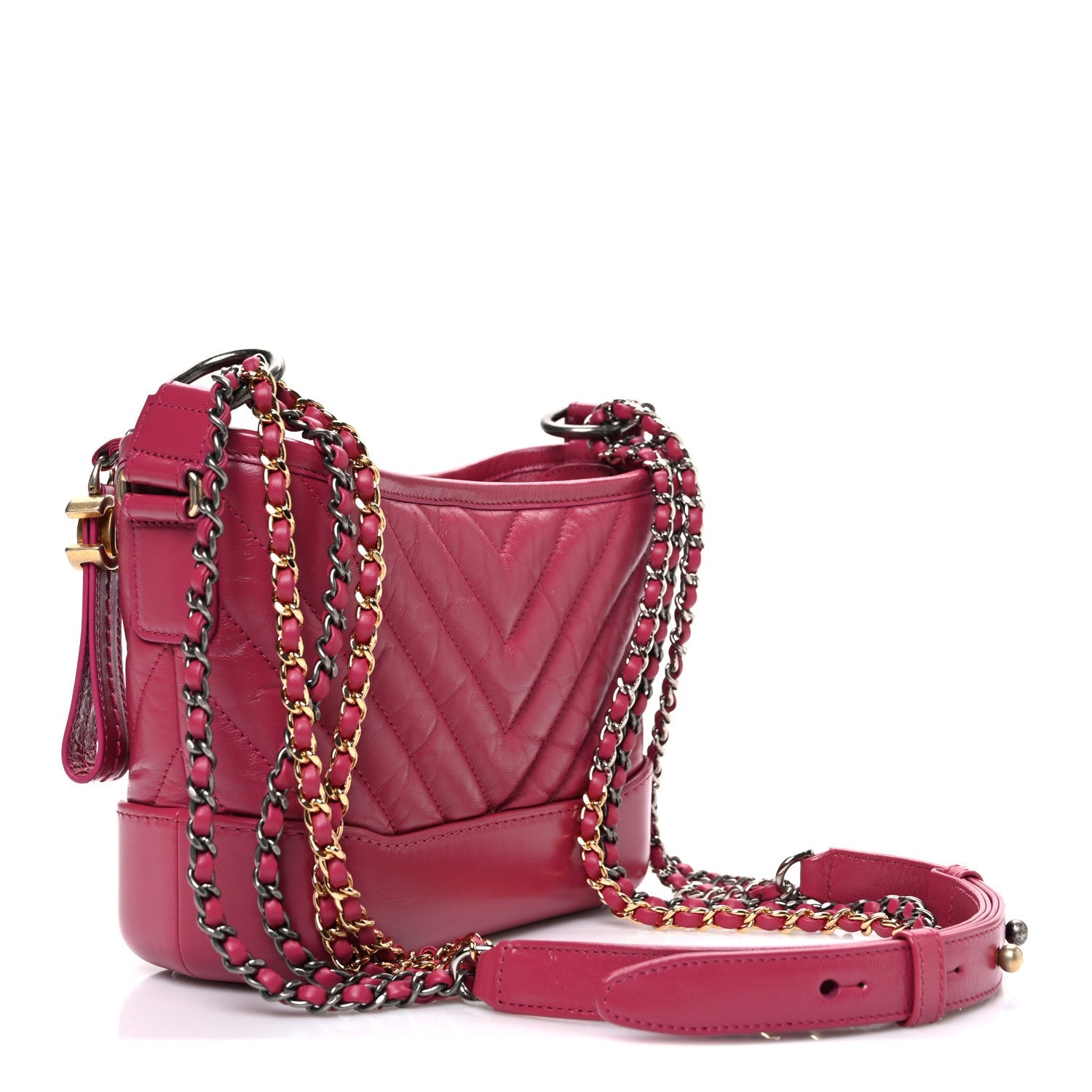 Chanel Aged Calfskin Chevron Quilted Small Gabrielle Hobo Dark Pink