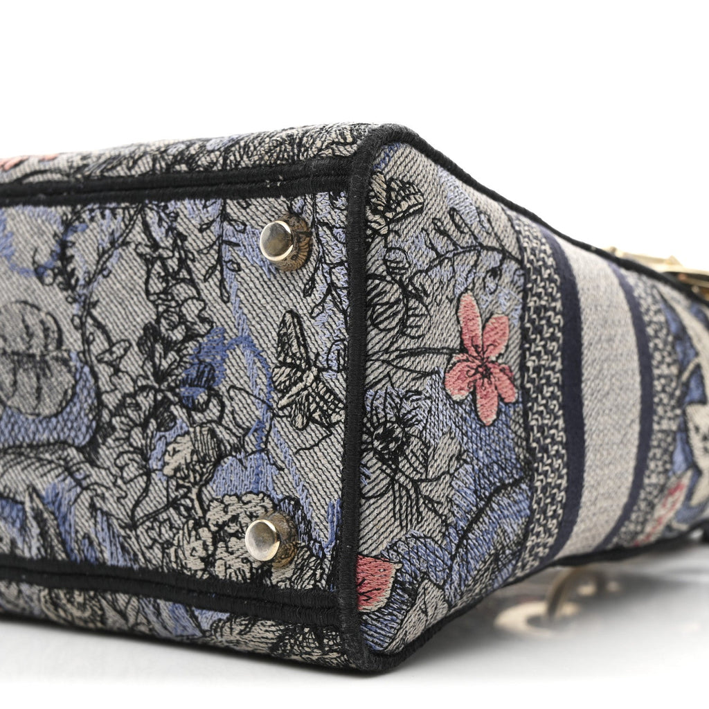 Christian Dior Canvas Embroidered Jardin Magique Medium Lady D-Lite Denim Multicolor