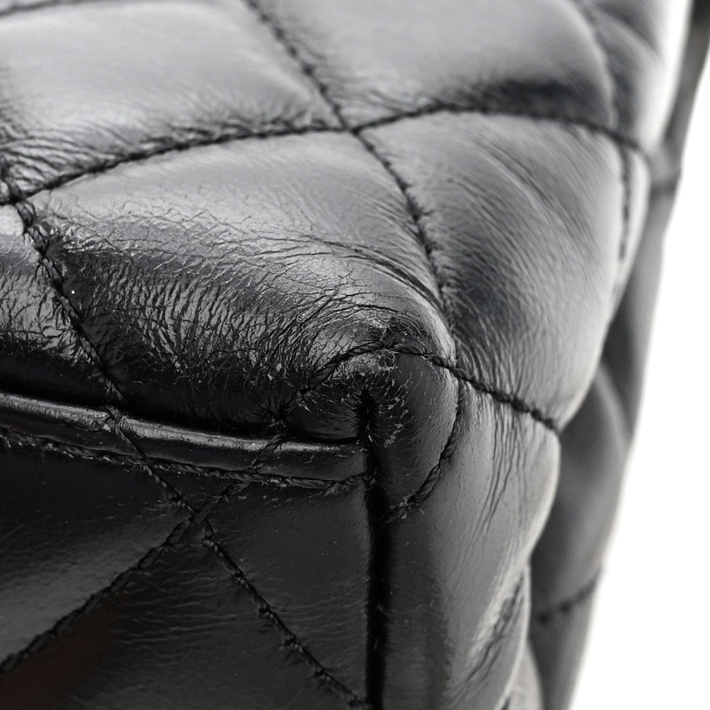 Chanel Shiny Aged Calfskin Quilted Nano Kelly Shopper Black