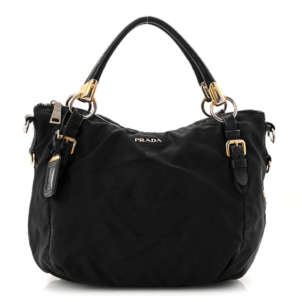 Prada Tessuto Nylon Vitello Daino Shopping Satchel Black