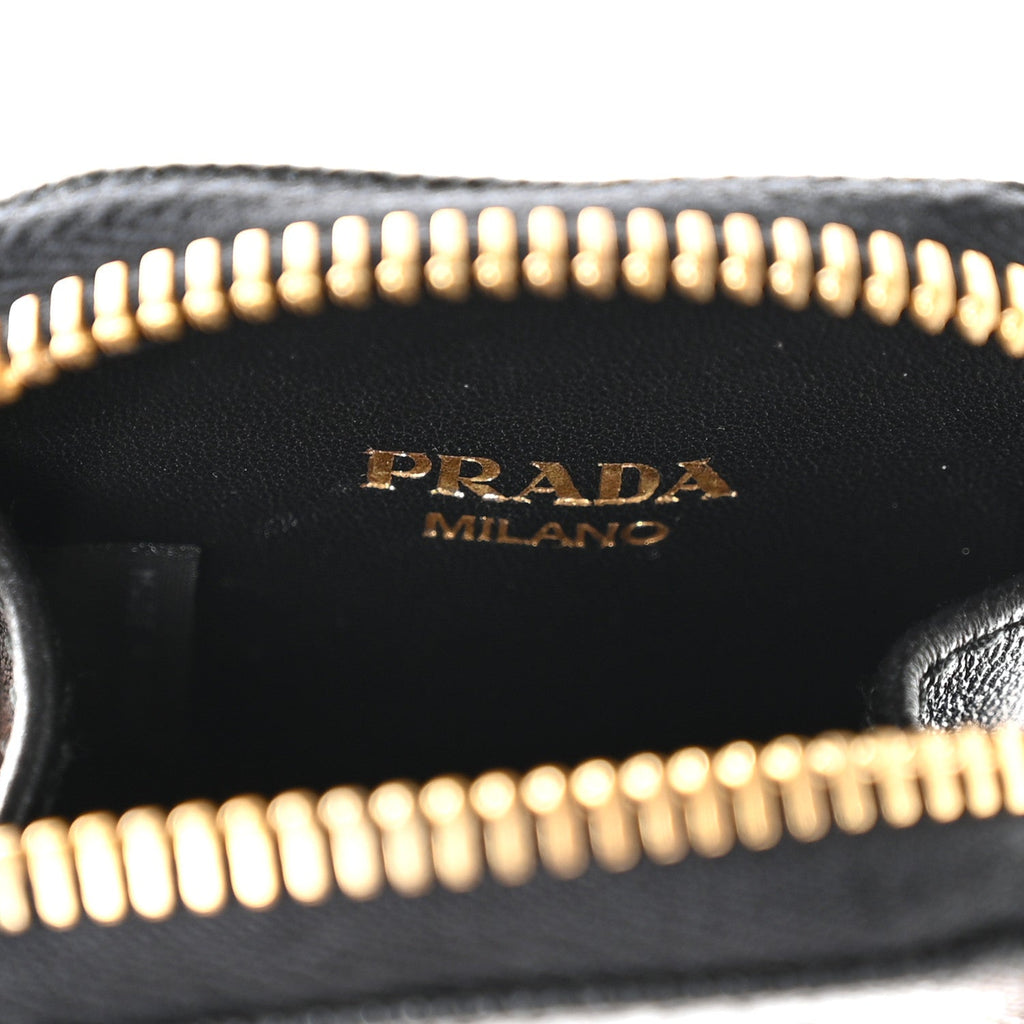 Prada Saffiano Triangle Zip Around Mini Pouch Black