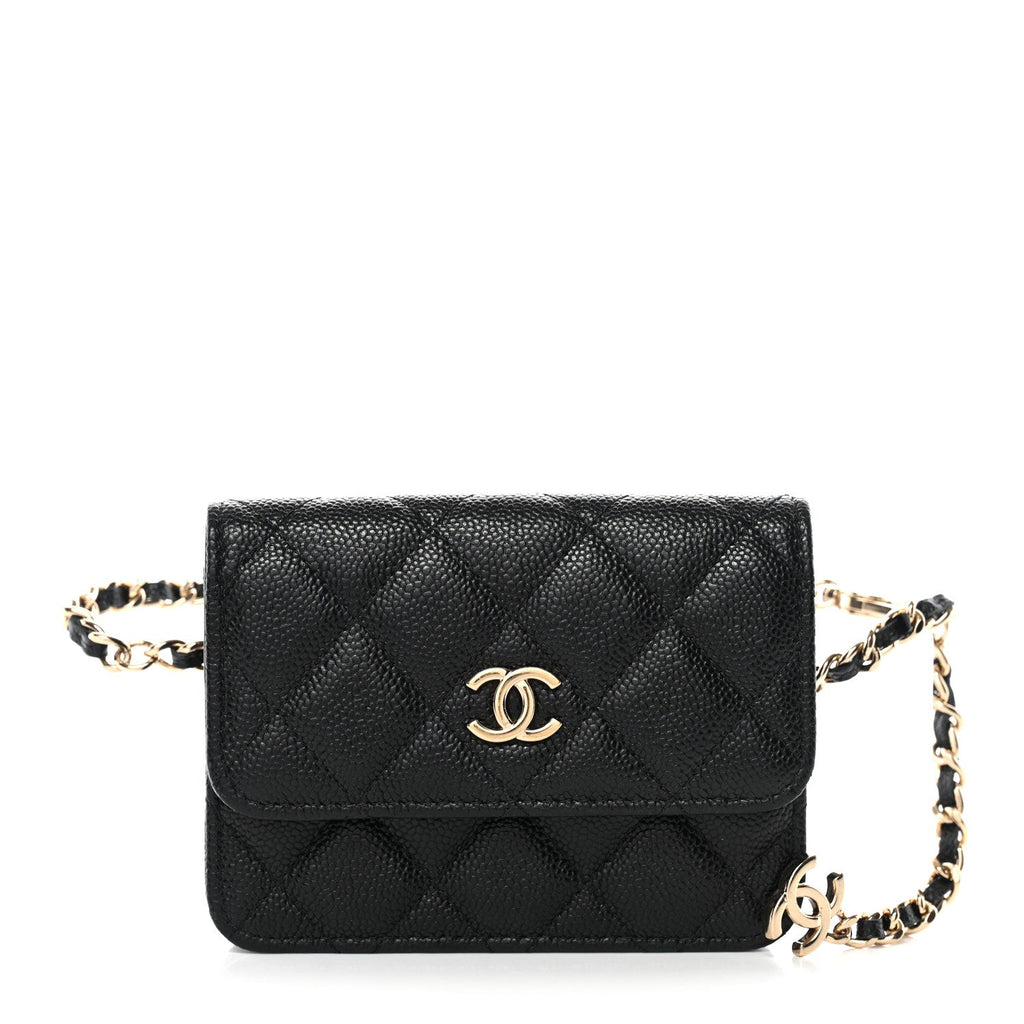 Caviar Quilted Bow Belt Bag Black