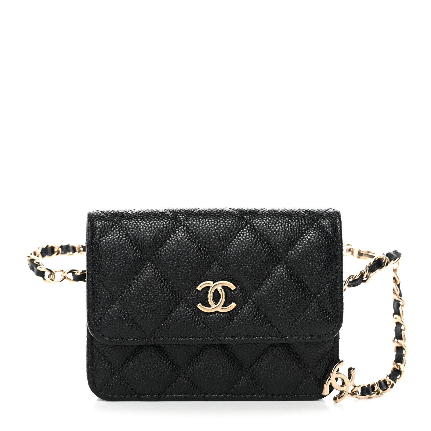 Caviar Quilted Bow Belt Bag Black