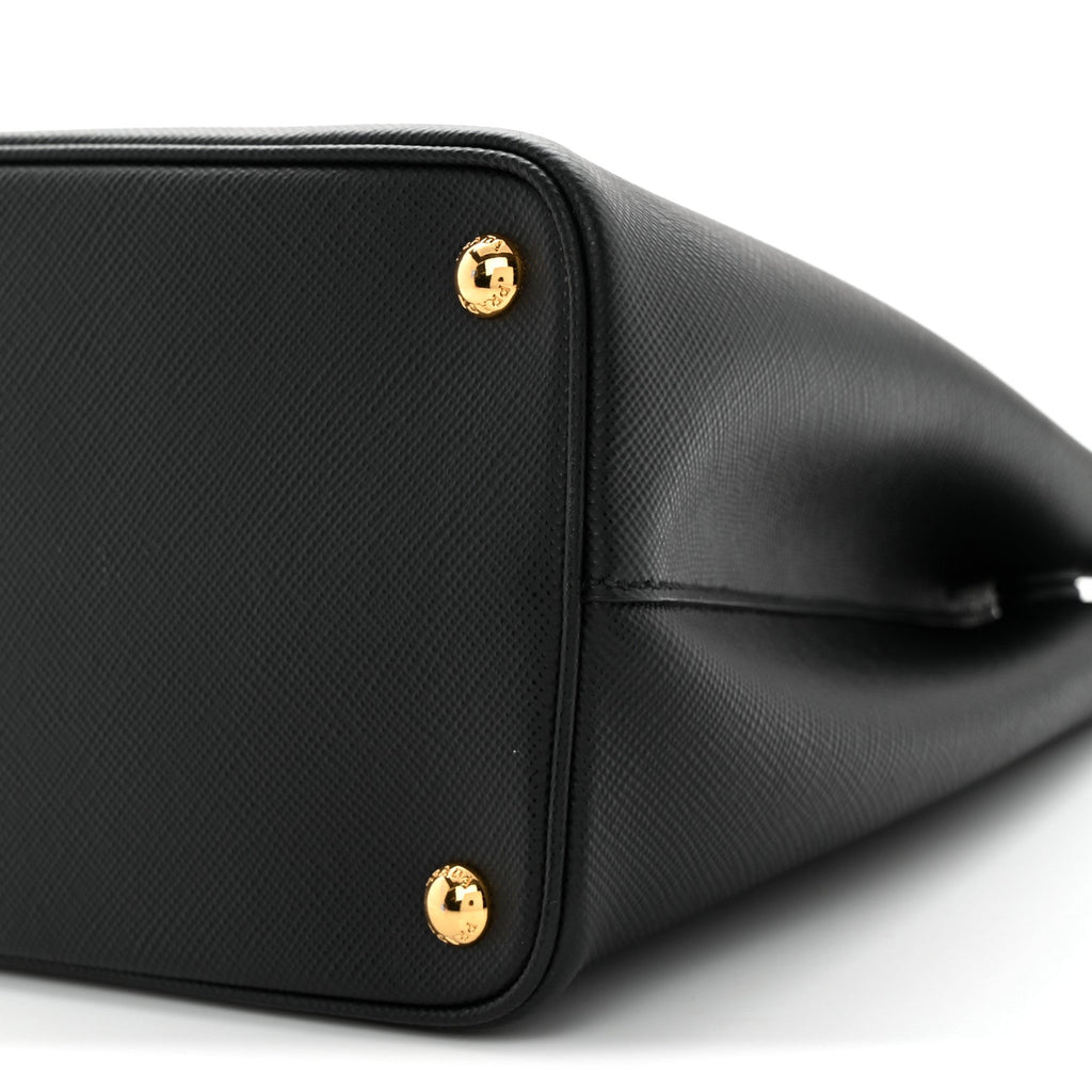 Prada Saffiano Cuir Medium Double Bag Black Mughetto
