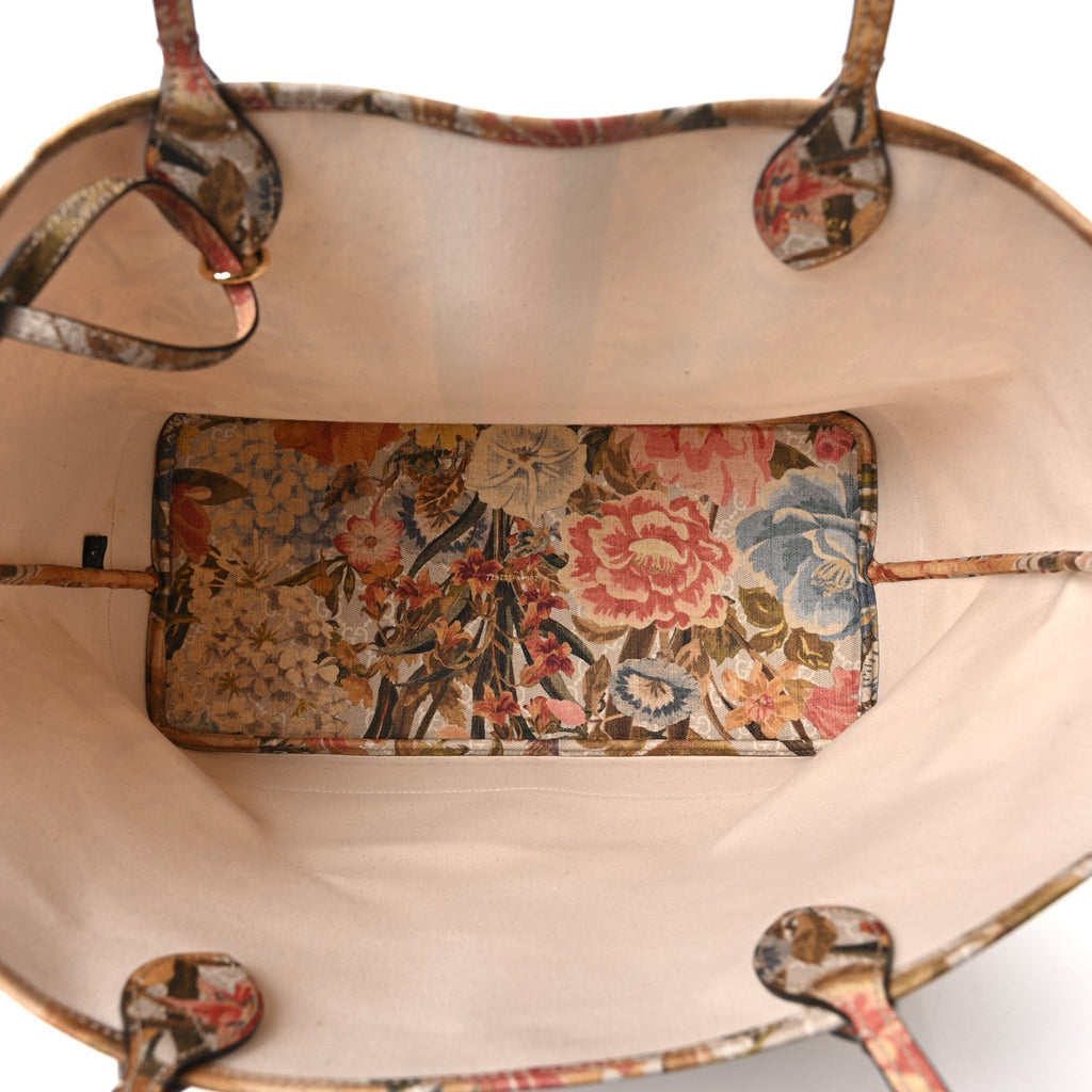 Gucci GG Supreme Monogram Water Flora Web Large Ophidia Tote Beige White Multicolor