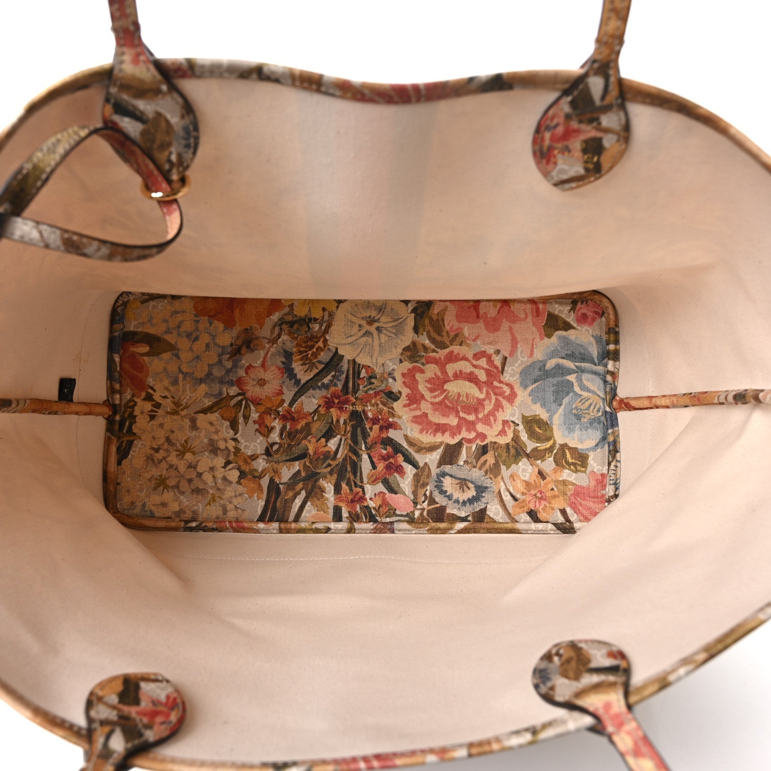 Gucci GG Supreme Monogram Water Flora Web Large Ophidia Tote Beige White Multicolor