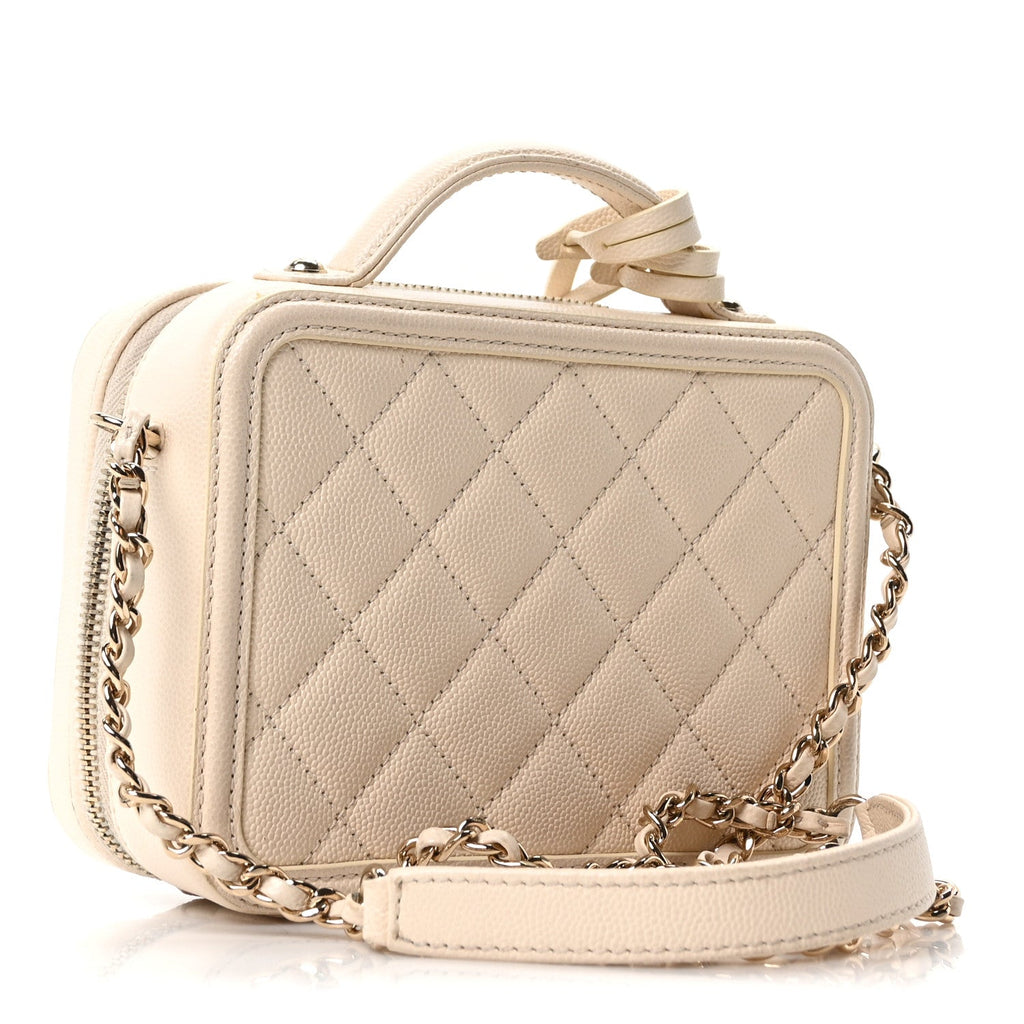 Chanel Caviar Quilted Small CC Filigree Vanity Case White
